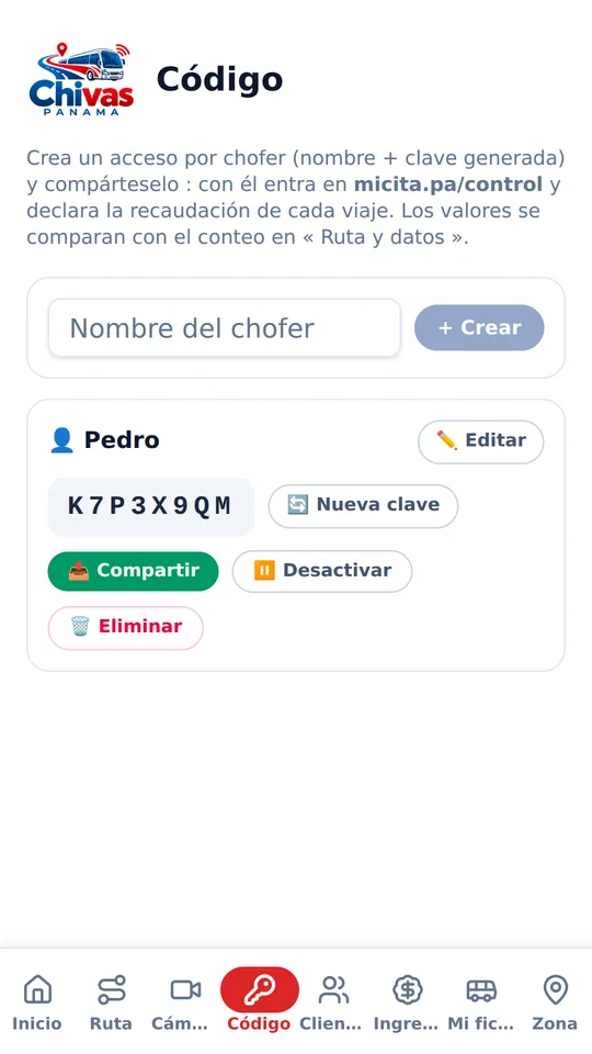 El botón Código: tu chofer