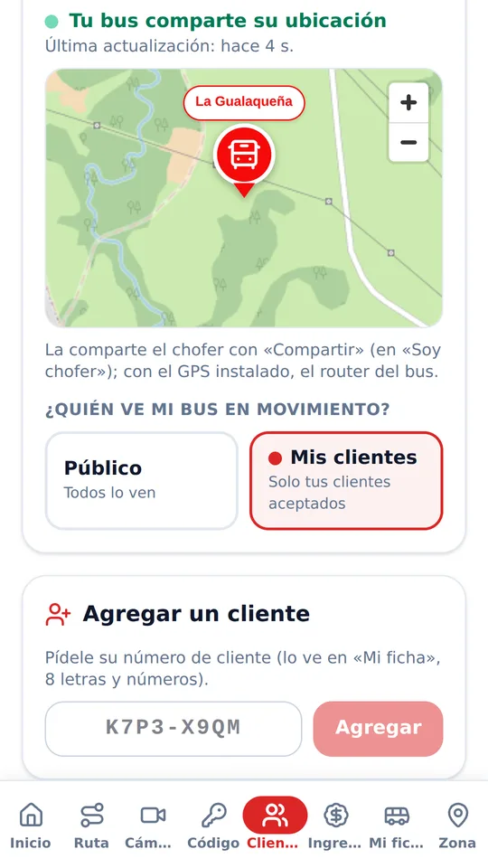 El botón Clientes: quién ve tu bus