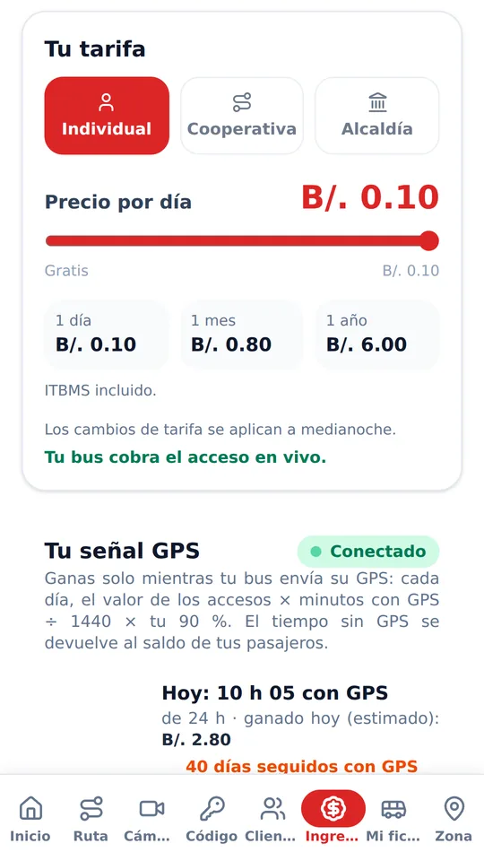 El botón Ingresos: tu tarifa
