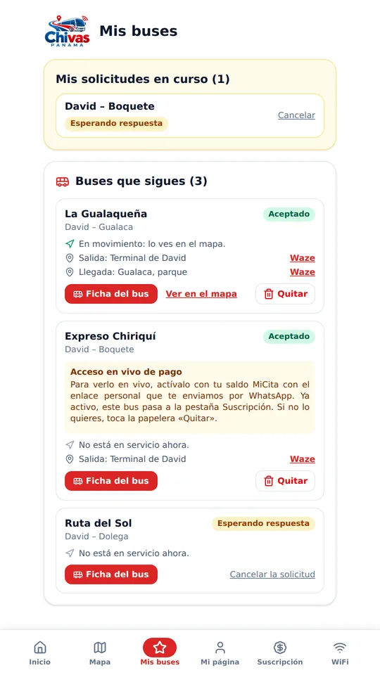 El botón Mis buses