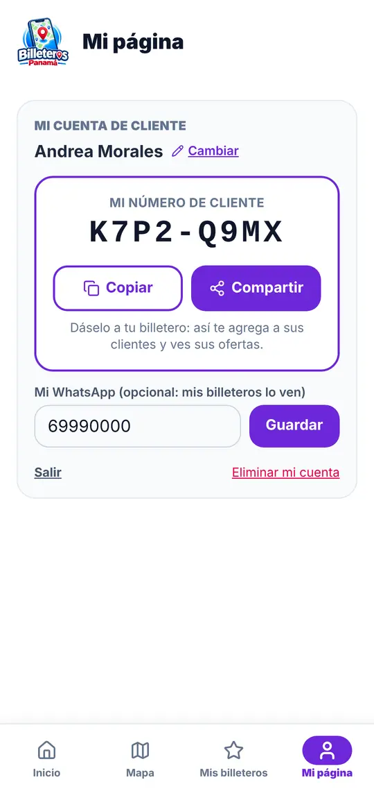 El botón Mi página