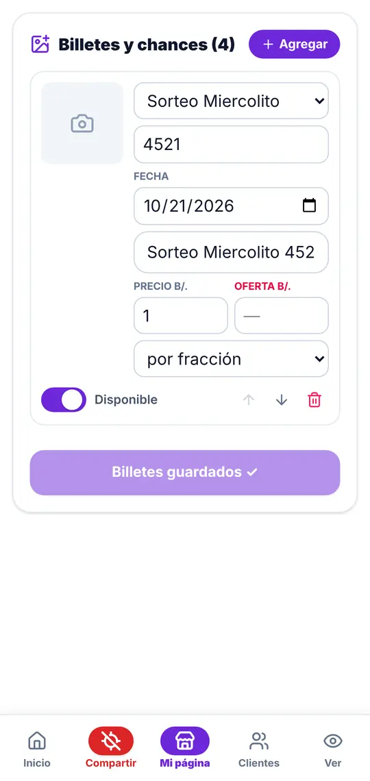 Mi página › Billetes y chances