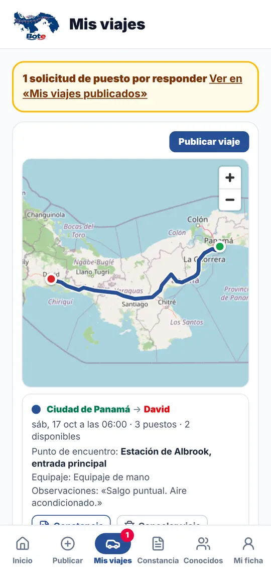 El botón Mis viajes