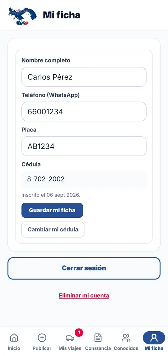 El botón Mi ficha