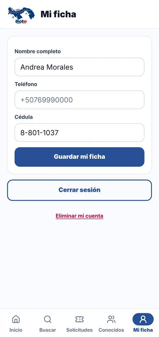 El botón Mi ficha