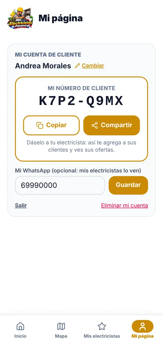 El botón Mi página