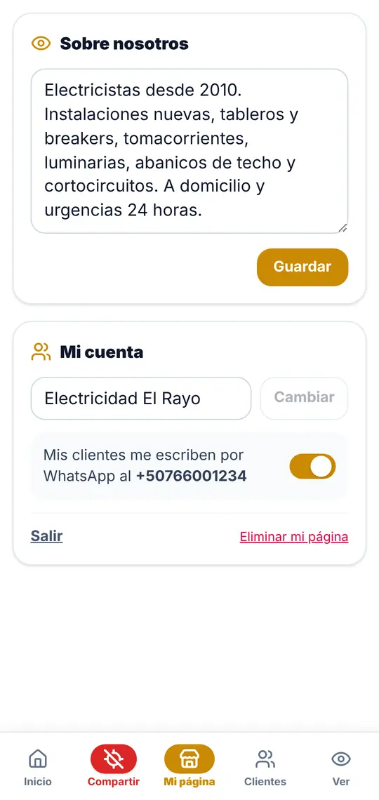 Mi página › Sobre nosotros y Mi cuenta