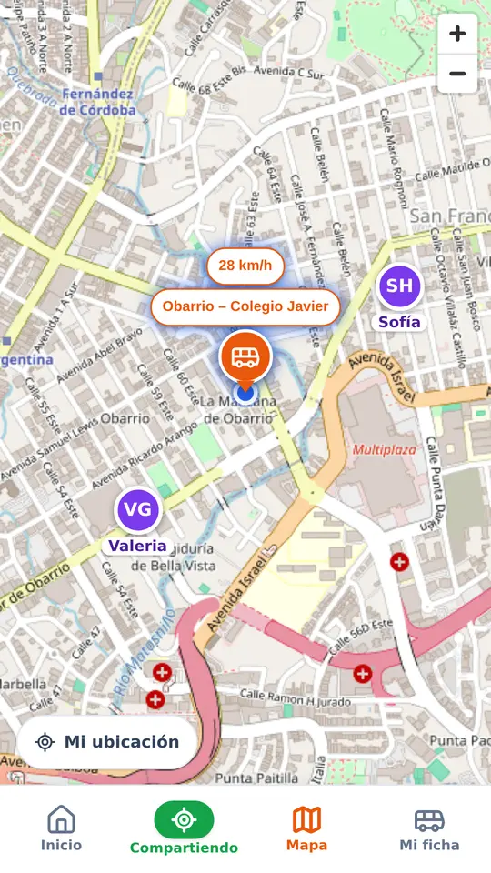 El botón Compartir y el botón Mapa