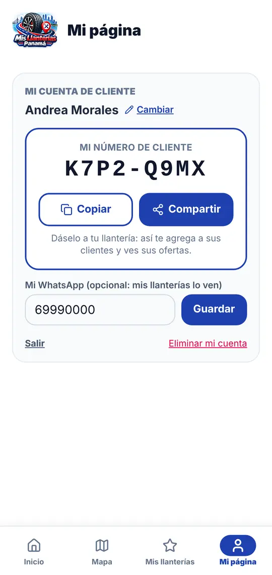 El botón Mi página