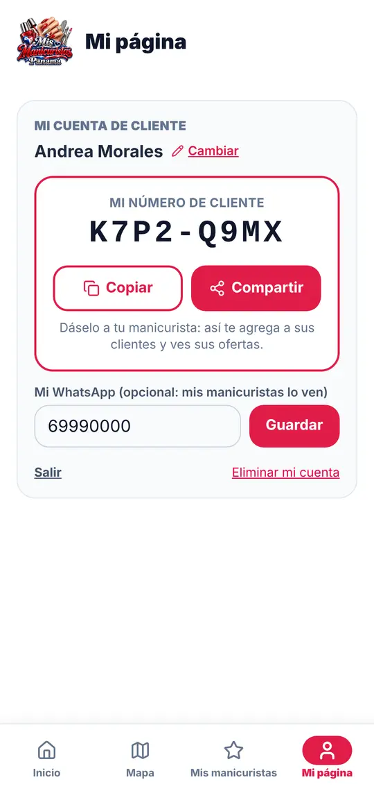 El botón Mi página