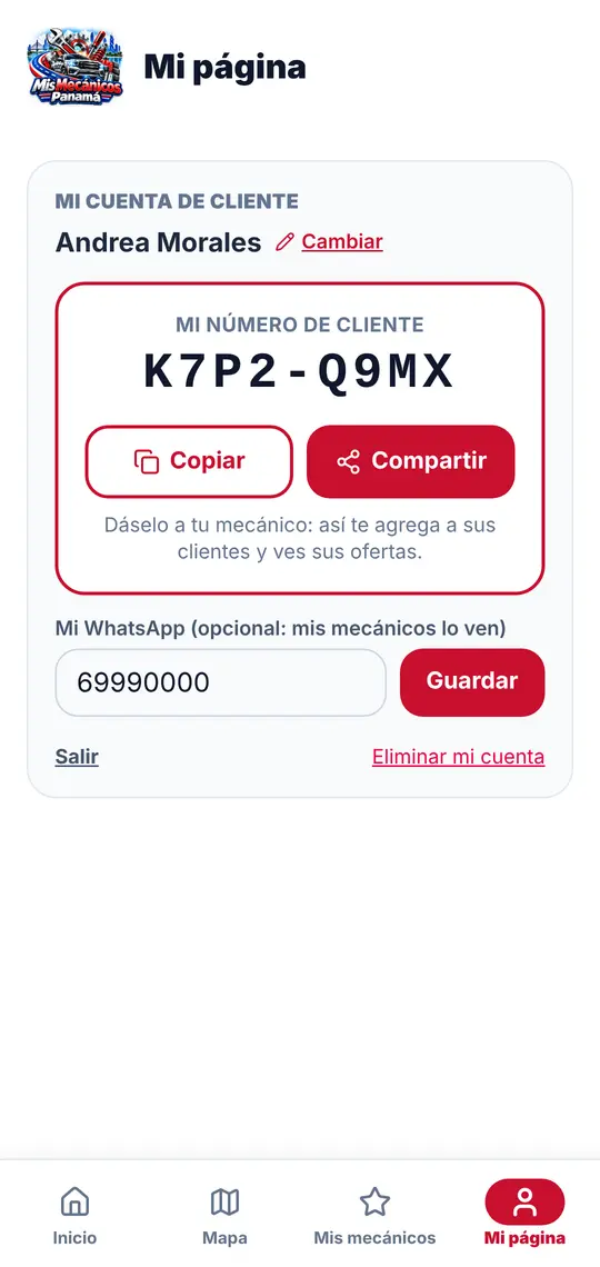 El botón Mi página