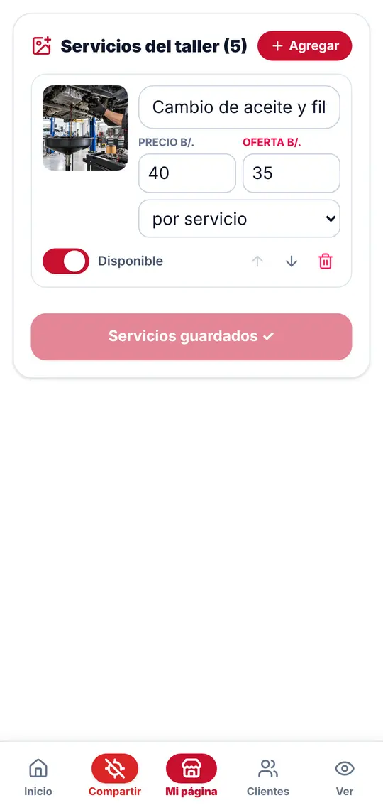 Mi página › Servicios del taller