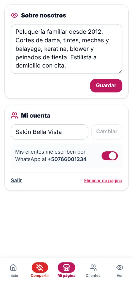 Mi página › Sobre nosotros y Mi cuenta