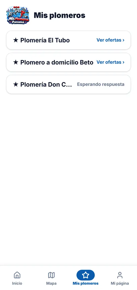 El botón Mis plomeros