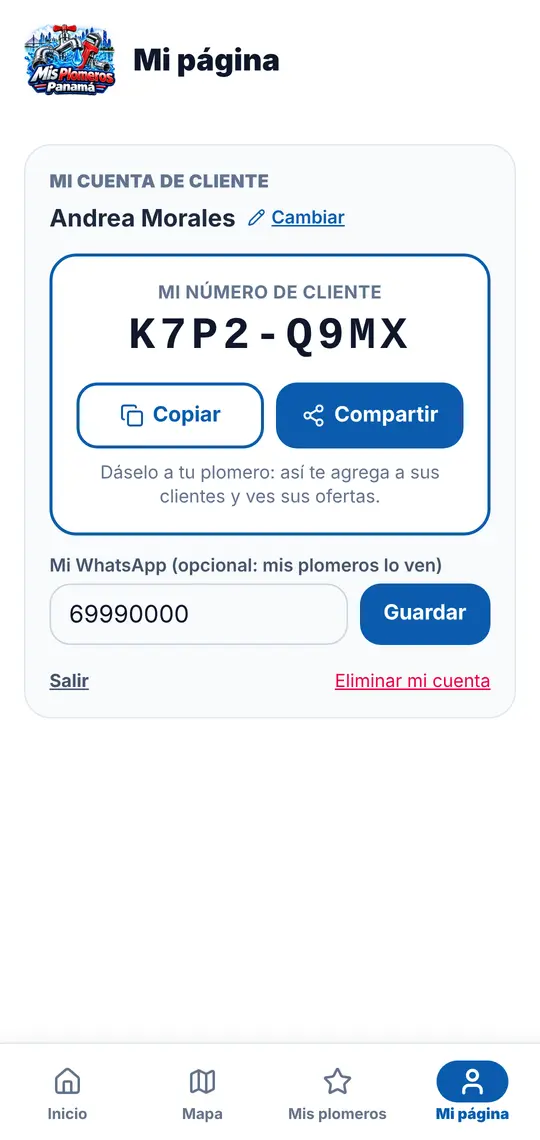 El botón Mi página
