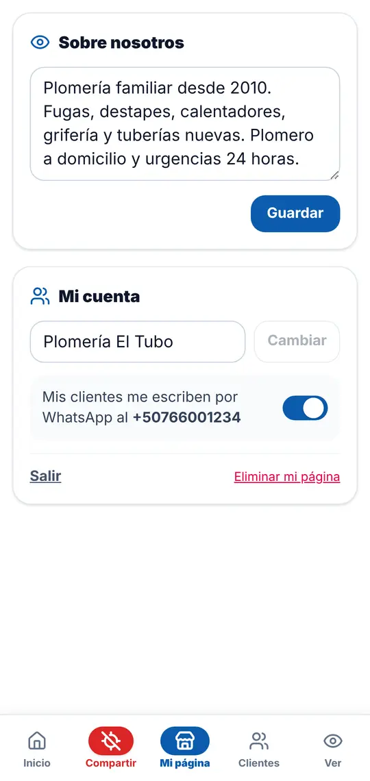 Mi página › Sobre nosotros y Mi cuenta
