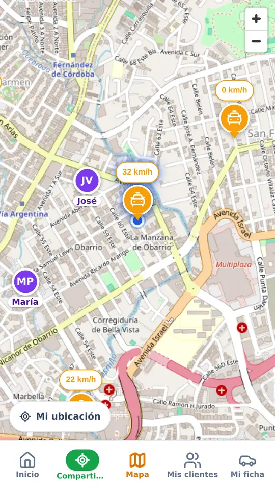 El botón Compartir y el botón Mapa