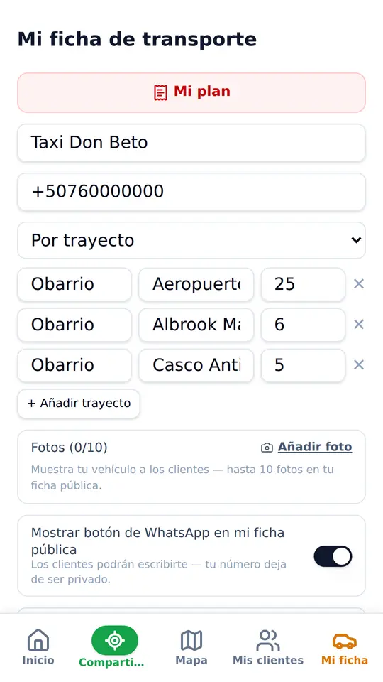 El botón Mi ficha