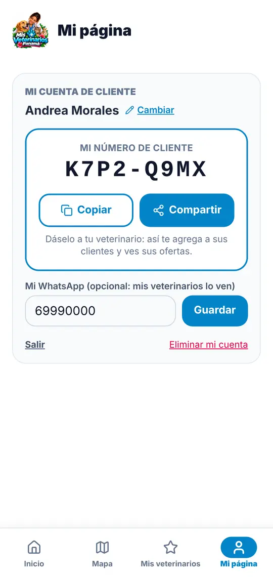 El botón Mi página